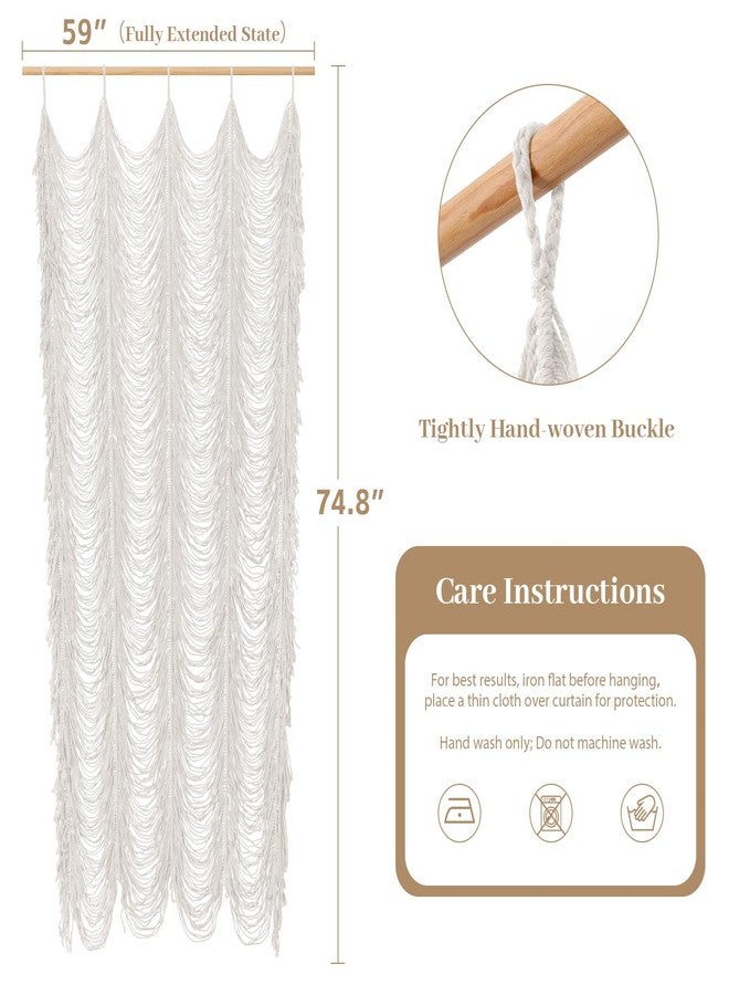 Boshen Macrame Boho Handmade Curtain, 1 Panel Tassels Doorway Window Wall Decor, 100% Cotton Art Craftsmanship Room Divider Wall Hanging for Bedroom, Living Room, Wedding, 75" L x 59" W White - Image 2